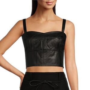 New Le' AL.X Tank Strap Cropped Black Leather Bustier NWT